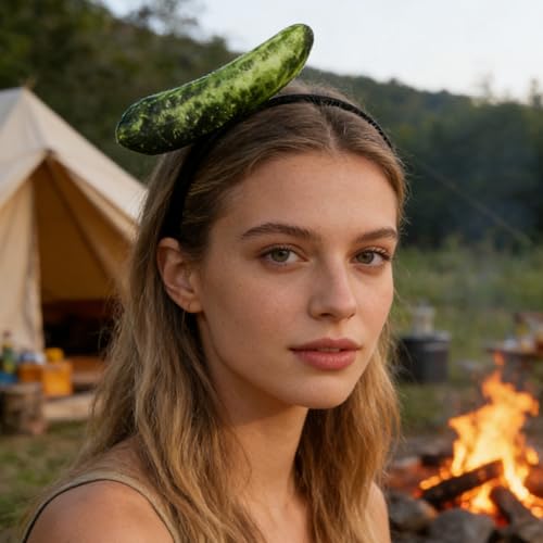 2 Pcs Cucumber Pickle Headbands,Pickle Headwear,Cute Food Shaped Hair band for Women,Vegetable Hair Hoop for Face Washing,Food Headpieces for Halloween/Cosplay/Parties