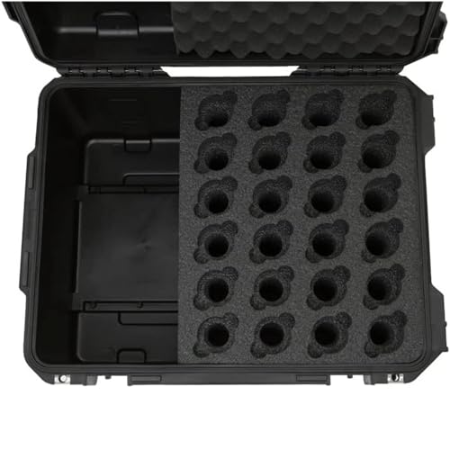 SKB iSeries Microphone Hard Case, Waterproof Polypropylene Shell with 24-Slot Foam Interior, Cable Storage and Wheels for Mic System Protection - size: 24 Mic