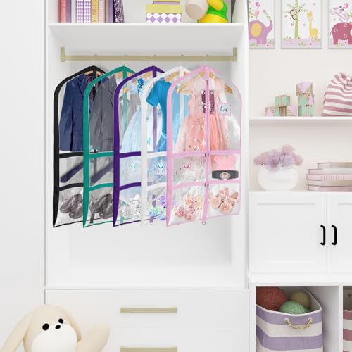 Univivi 40 Inch Dance Costume Garment Bags for Dancers, Clear Pink, 6 Pack | Breathable Fabric, PVC Window, 4 Clear and 1 Back Zip Pocket, Upgraded Version, Foldable Dance Costume Garment Bag - color: 40"Clear Pink, size: 6 Pack