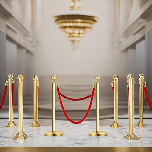 Garvee 2 Gold Stanchions and 1 Red-Velvet Rope, Stainless Steel Stanchion Post, 37.5 Ft High Crowd Control Barriers Stanchions, Red Carpet Runner Poles Set, for Party, Prom, Business, Wedding | Post, 37.5 Ft High Crowd Control Barriers Stanchions, Red Car