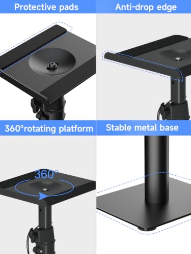 Suptek Free-Standing Speaker Stand Desktop Set, 7.8 x 6.5 inch Trays, Height Adjustment and Tilt, Universal Audio Holders for Computer and Bookshelf Speakers, Elevated Sound, 2 Pack, Black, SDM001TS - color: Black, size: 7.8" x 6.5" x 14.2"
