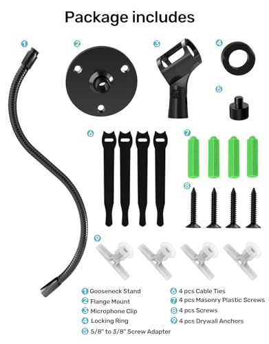 19-Inch Gooseneck Microphone Stand, Desktop & Wall Mount with Flange Base | Flexible Gooseneck Mic Arm, Heavy Duty Steel, Flange Mount Base, for Podium, Studio, Lecture, Podcast, Gaming, Streaming - size: 19 Inch + Flange Mount