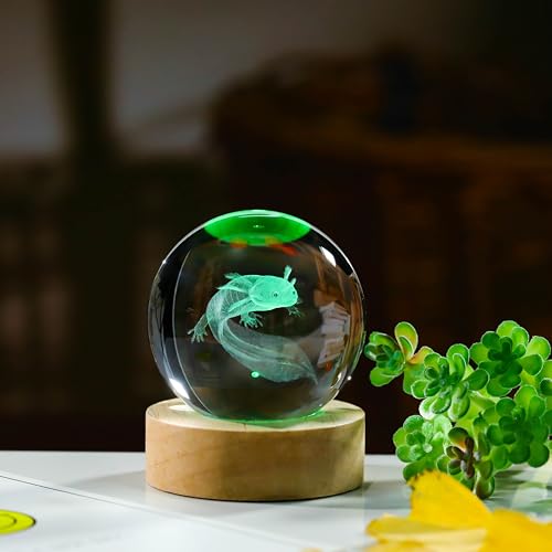 3D Axolotl Gifts for Women Crystals Ball 60mm- Axolotl Figurines Decor Glass Animals Figurine Animal Stuff for Room Birthday for Best Friend Lovers Keepsake Paperweight - style: Axolotl