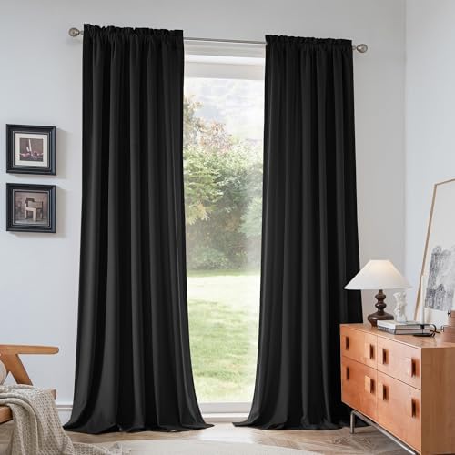 Beauoop Velvet Curtains for Bedroom Living Room Black 52x72 2 Panels - color: Black, size: 52"W x 72"L (Pack of 2)