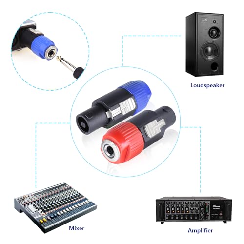 HBU Pack of 10 Speakon to 1/4 Inch Adapter - 5pcs Red & 5pcs Blue Connector - Pro Speak-On to 1/4" TS Mono Jack Converter with Twist Lock (10-Pack) - size: 5pks Blue & 5kcs Red