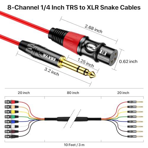 EBXYA 8 Channel 1/4 Inch TRS to XLR Snake Cables,Recording Snake Cable - size: 8-Channel 10 Feet, style: TRS to XLR Female