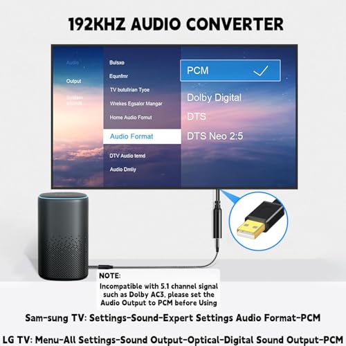 192KHz DAC Optical to Dual 3.5mm Female Audio Converter,Optical to AUX - size: 2.8FT