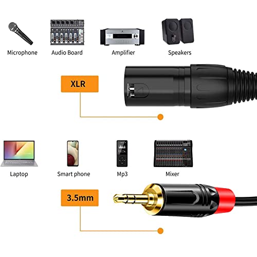 XLR to 3.5mm Balanced Cable Adapter, XLR Male Mono to 1/8 inch Mic Audio Cord for Camcorders, DSLR Cameras, Computer Recording Device and More - 1ft - style: XLR Male