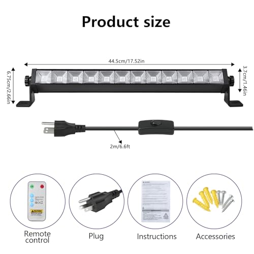 48W LED Black Light Bar with Remote and Switch,Blacklight Bars with Plug and 6.5ft Cord,Black Light for Glow Party,Halloween,Bedroom,2 Pack