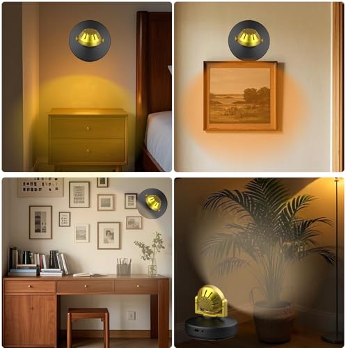 Wireless LED Spotlight 2 Pack, Rechargeable Uplights Picture Lights with Remote, Battery Powered Stick Spot Lights Puck Light with Timer Dimmable for Wall Accent Display Dartboard Painting Closet - color: Black Gold