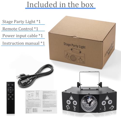 LAUCNPTY DJ Disco Ball Party Lights with DMX512 and Sound Activated, LED Stage Lighting Show Strobe Light for Parties Indoor Dance Wedding Karaoke Bar KTV Club Christmas Halloween Music Rave Lamp
