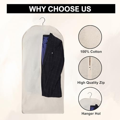 24x62 Cotton Garment Bag for Hanging Clothes, Garment Cover for Dust Free Storage - style: Side Zipper (24" x 62")