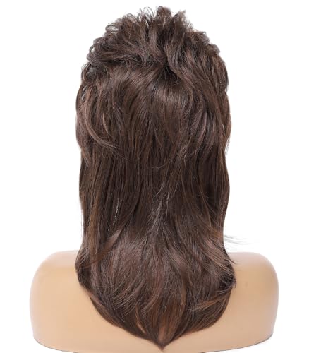 Airhostess Mullet Wigs for Women Joe Dirt Emo Wig 80s Costumes Fancy Party Accessory Cosplay Wig Halloween (Medium Brown) - color: 2057-Brown