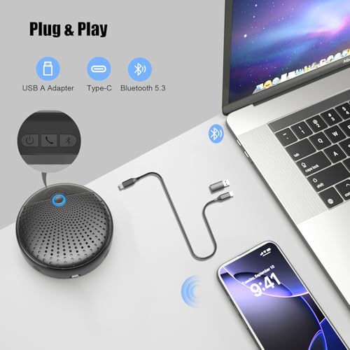 CM900 Conference Speaker and Microphone, 4 AI Mics 360° 20ft (7m) Voice Pickup, Noise Reduction, USB C & Bluetooth 5.3 (20m & 66ft) Speakerphone for 16 People, Compatible with Leading Platforms - color: Blue