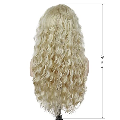 Womens Long Blonde Curly Wigs Wavy Fluffy Wig Soft Thick Body Wave Hair - color: Lightest Blonde