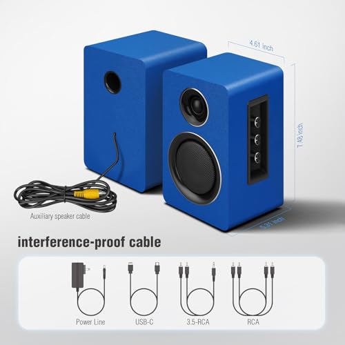 Computer Speakers, Bluetooth 5.3, USB-C, AUX/RCA, 3-Inch Woofer, Blue - color: Blue