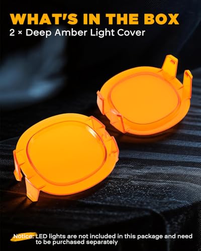 Auxbeam P4 Series 4-Inch Deep Amber Light Covers Offroad Lights Lens Cap | 4" Specific Models, 2300K Dark Amber, Smoked Tint, Color Conversion, Snap-On Design, Protective Lens Covers, 2-Pack - color: P4 Series Amber Covers
