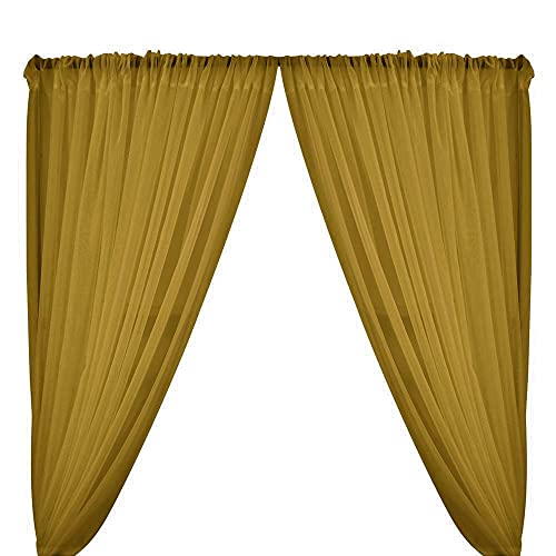 New Creations Fabric & Foam Inc, Fire Retardant/Resistant, Sheer/See Through Voile Chiffon Backdrop Drape Panel Room Divider, Pipe & Drape (2 Panels 5 Feet Wide x 9 Feet Long, Dark Gold) - color: Dark Gold, size: 2 Panels 5 Feet Wide x 9 Feet Long