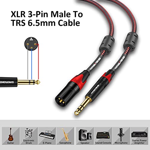 XLR to 6.35 Jack Cable, 1M 1/4" TRS to XLR Male Balanced Mic Cable, Male XLR to 1/4 Inch 6.5mm Male Audio Cord, TRS 6.35mm to XLR Male Balanced Microphone Cable Quarter Inch to XLR Plug 3FT - size: 1M/3FT