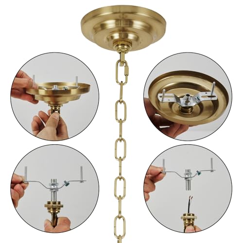 Heavy Duty Light Fixture Canopy Kit 5.3 Inches Diameter & 5.9 Feet Chain Ceiling Mounting Hardware for Pendant Light, Chandelier or Swag Light Fixtures, Brass - color: Brass