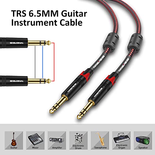 1/4 Inch 6.35mm TRS Cable 12M, TRS Male 6.5mm to 6.5mm Balanced Instrument Cable, Jack 6.35mm(1/4'') Stereo Audio Interconnect Cord for Mixing Console, Speaker, Amplifier Quarter Inch 40FT - size: 12M/40FT