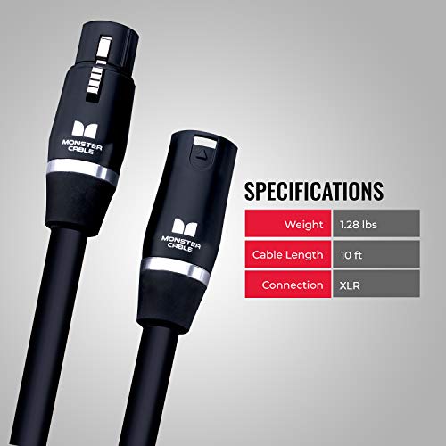 Monster Cable Prolink Studio Pro 2000 XLR Microphone Cable, 10 Foot Balanced Mic Cable, Gold XLR Male to Female Connectors, Multi-Gauge Wire Network Studio Cable - size: 10 Ft.
