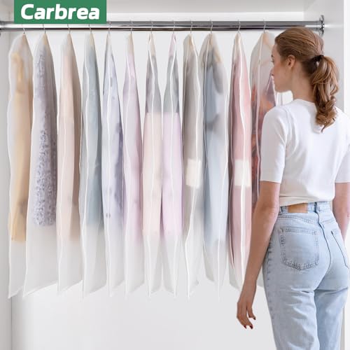 Carbrea 6 Pack Translucent Garment Bags for Hanging Clohes - 24" x 49" | Thick PEVA Materials, Smooth Zipper, with Zipper Protection, Breathable, Washable, Reusable, for Closet Storage, Travel Use - size: 49 inch