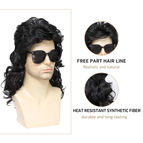 Mullet Wigs for Men Joe Dirt Emo Wig 80s Costumes Fancy Party Accessory Cosplay Wig Halloween Man x (Black) - color: 4-Black