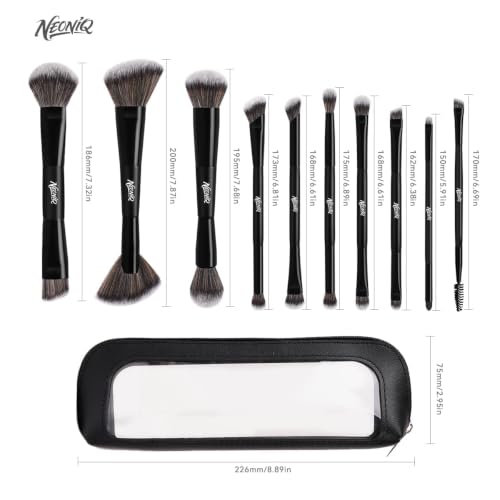 10 PCS Travel Makeup Brush Set With Bag, Makeup Brushes, Double-End Multi-functional Brushes for Foundation Powder Blush Eyeliner Eyeshadows, Professional Face Brush Set(Black) - color: Black