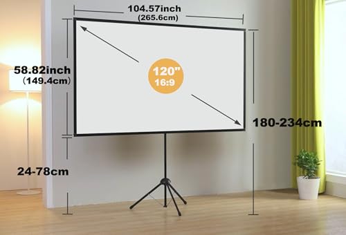 Projector Screen with Stand, Outdoor Projector Screen 16:9 and Tripod Stand, Portable Projection Screen with 1.2 Gain, Lightweight and Compact, Easy Setup, Idea for Home Cinema, Backyard, (120 Inch). - size: 120 inch