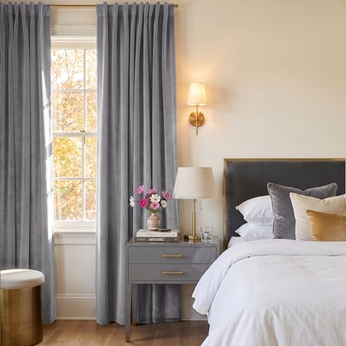 StangH Light Grey Velvet Energy Saving Privacy Drapes, W52 x L84, 2 Pcs | 300GSM Soft Velvet, Thermal Insulated, Noise Reducing, UV Blocking, Living Room, Bedroom Summer Heat & Winter Chill Insulated - color: Achromatic Series - Light Grey, size: 52"W x 8