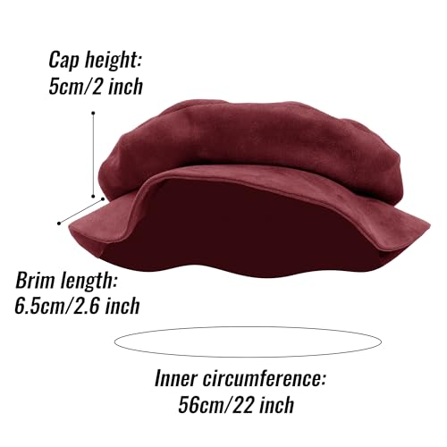 FURPHI Medieval Tudor Flat Cap Faux Suede Beret Hat Renaissance Festival Costume Accessories for Men Women - color: Wine
