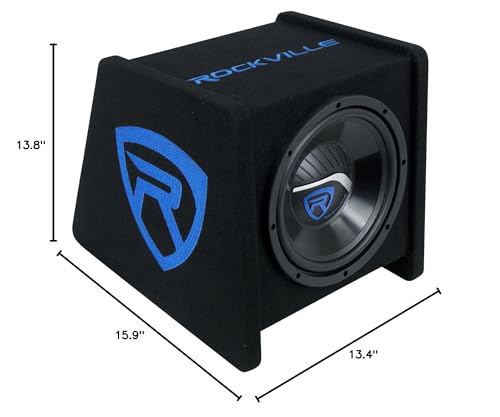 Rockville RV10P 10" Car Audio Subwoofer in Vented Enclosure Box, 4 Ohm | 500W Peak / 250W RMS, Polypropylene Cone, Aluminum Voice Coil, Bass Reflex Aero-Port, 15 Degree Angle, 98dB SPL - style: Single 10"