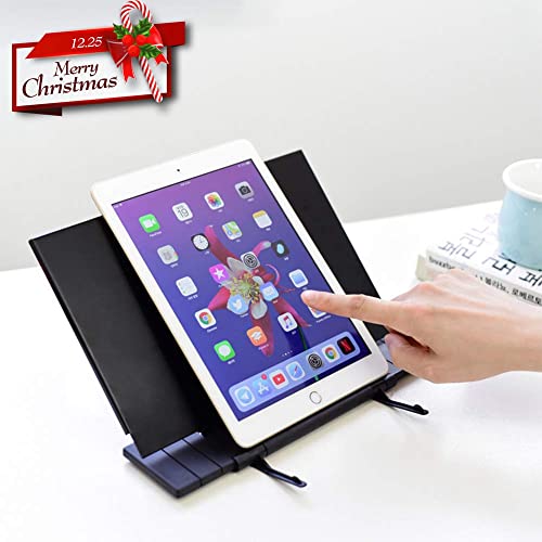 Barelove Desktop Document Book Holder, Metal Foldable Reading Rest Book Stand Easel with 7 Adjustable Positions and Paper Page Clip, Great for iPad Laptop Cookbook Textbooks Tablet Music Sheet Recipe - color: Luxury Black