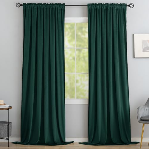 Yakamok Dark Green Room Darkening Velvet Curtains 96 Inch Living Room | Luxury soft velvet, 2 panels 52x96 inch,bedroom study, window drapes rod pocket,light blocking,Thermal Insulated - color: Dark Green, size: 52"W x 96"L (Pack of 2)