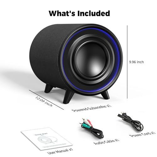 LITTOAK Powered Subwoofer, 100W Peak Sub with DSP, 6.5’’ Subs with Infinity Mirror - 3D Tunnel Light, 6 LED Home Theater Subwoofers, 40Hz-250Hz, Class-D Amp, Low Pass dial, Phase Switch