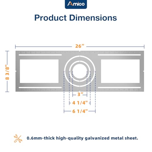 Amico 12 Pack 26 Inch New Construction Mounting Plate, Wafer Light Bracket | Round Hole 3/4/6 Inch Flat Galvanized Steel Wafer Light Rough in Plate for LED Recessed Lighting Housing - size: 26 Inch