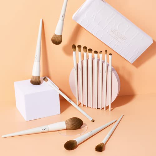 Jessup Makeup Brushes 14Pcs Makeup Brush Set Premium Synthetic Powder Foundation Contour Blush Concealer Eye Shadow Blending Liner Make Up Brush Kit Light Grey T329 - color: Light Grey-14pcs, size: Full Brush Set
