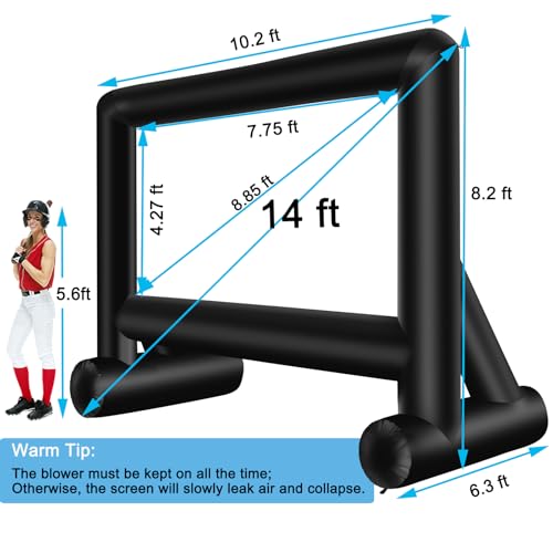14 Feet Indoor and Outdoor Inflatable Blow up Mega Movie Projector Screen with Carry Bag for Front and Rear Projection
