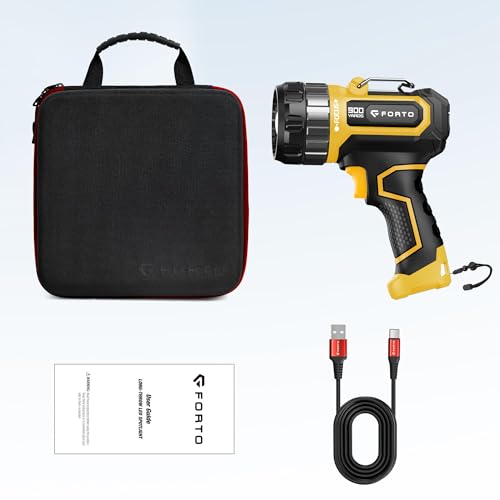 FORTO Rechargeable Spotlight 1400 Lumens – Zoomable Handheld LED Flashlight, 8H Battery, 2700ft Beam, Adjustable Focus & Stand for Camping Hunting Emergency – Great Gift - color: Yellow