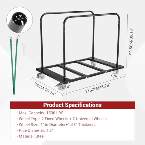 Folding Table Cart, 1500 LBS Heavy Duty Drywall Cart Steel Panel Truck with Wheels | Steel Panel Truck with Wheels