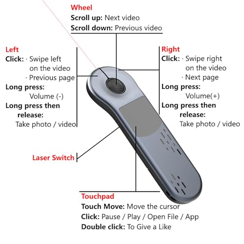 2 in 1 Air Mouse Wireless Bluetooth Presentation Clicker with Touchpad,Rechargeable Handheld Remote Mice Page Turner for PPT/TikTok/Camera/Kindle App,for Phone Tablet PC Laptop Computer-Silver - color: Gray