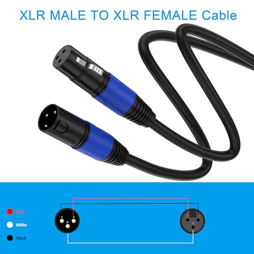 XLR Cable 3.3ft 2 Packs - Premium Balanced Microphone Cable with 3-Pin XLR Male to Female Mic Speaker Cable, Black, Pure Copper and Plated Conductors, PVC Jacket - color: Black, size: 3.3 FT, 2Packs