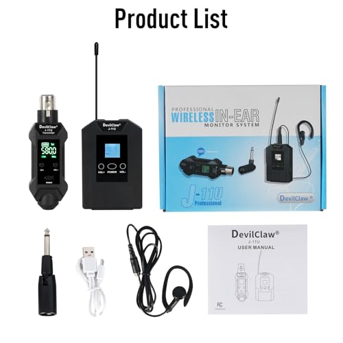 Wireless in Ear Monitor System with Transmitter Clip on Receiver Automatic Pairing in-Ear Monitoring for Studio,Guitar,DJ,Live Performance