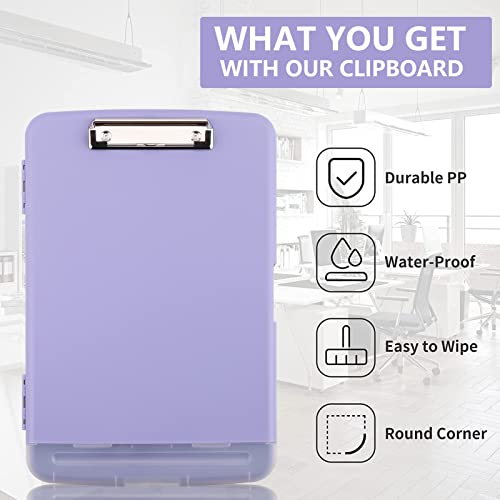 Clipboard with Storage, A4 Binder Nursing Clipboards with Pen Holder, Heavy Duty Storage Clipboards with Low Profile Clip, Clipboard Folder Side-Opening, Smooth Writing Clip Board (Light Purple) - color: Light Purple