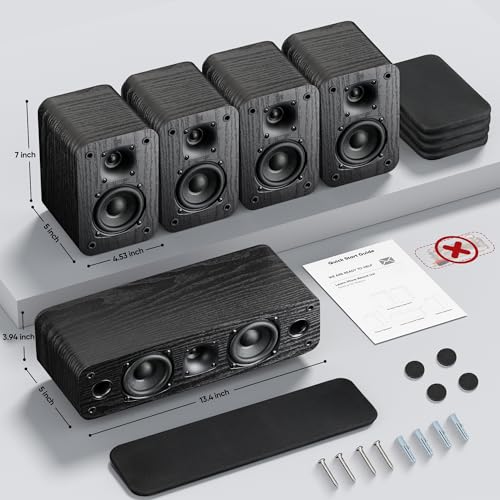 Saiyin 5.0 Home Theater System, HiFi Surround Sound Speakers | 230W Peak Power, Dialogue Clarity, Passive, Classic Retro Wood Grain, For TV/PC, Amplifier Required, Cable Not Included - size: 5-component