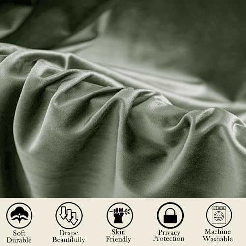 YOFUN Sage Green Velvet Blackout Curtains 2 Panels Set, 84 inches Long Grommet Top Thermal Insulated Velvet Drapes for Living Room/Hallway/Dining/Holiday Party, W52 x L84 in - color: Sage Green, size: 52"W x 84"L (Pack of 2)