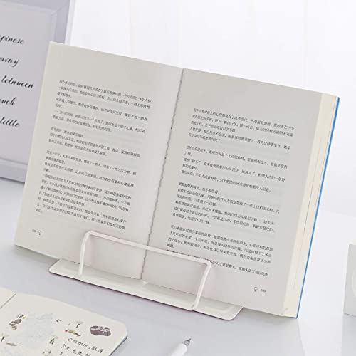 MSDADA Book Stand Metal Reading Rest Book Holder Adjustable Cookbook Holder | Documents Holder Portable Bookstands for Recipes Textbooks Tablet Music Books with Page Clips Gifts for Girls (Milky White) - color: Milky White