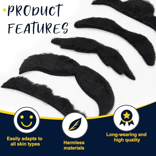 48 Pcs Fake Mustaches, Self Adhesive Fake Beard, Novelty Hairy Beard, Costume Facial Hair for Halloween Party - color: Black