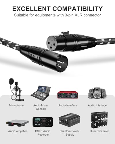 XLR Cables 100ft 2Pack, Durable Nylon Braided Microphone Cable | OFC conductors, double shielding, balanced 3-pin XLR, metal connectors, for microphones, mixers and speakers - size: 100 FT